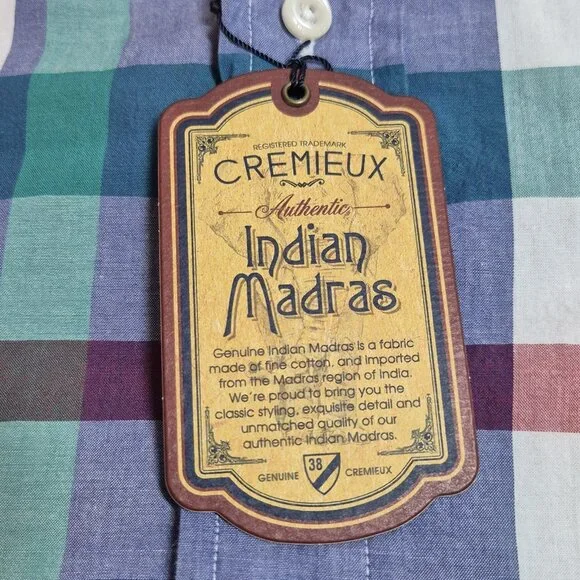 Cremieux Shirt Men's Size L Indian Madras Plaid  Short Sleeve Cotton Green (02) - Picture 4 of 11